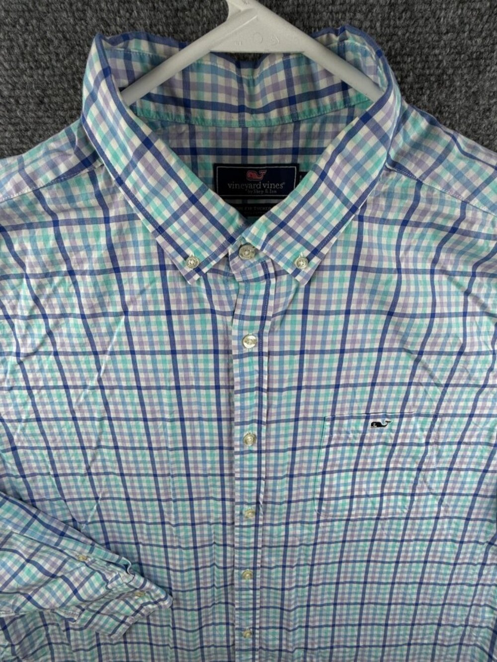 Vineyard Vines Button Up Shirt Long Sleeve Blue Check 2XL Cotton Classic Tucker